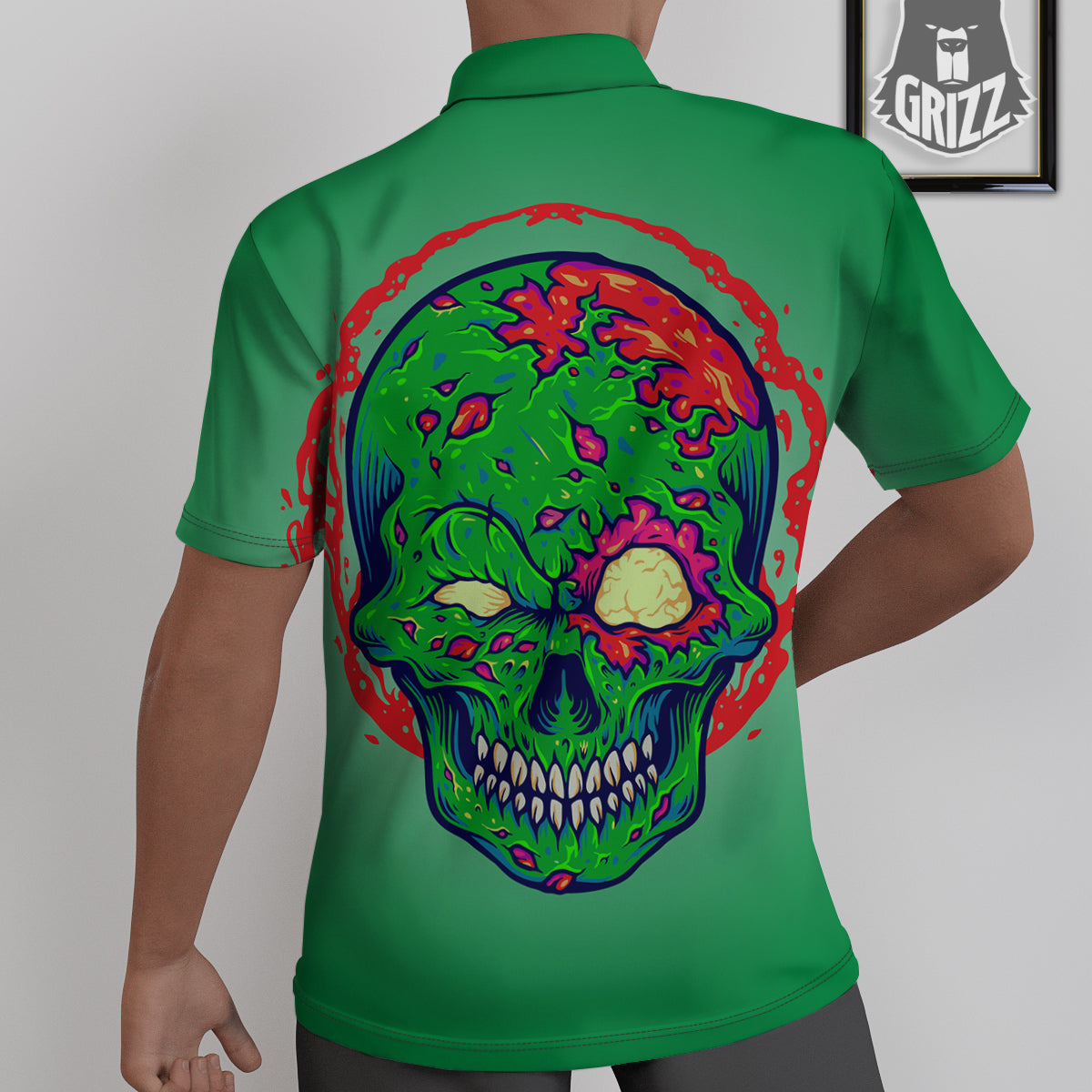 Zombie Halloween Skull Print Untucked Shirts-grizzshop