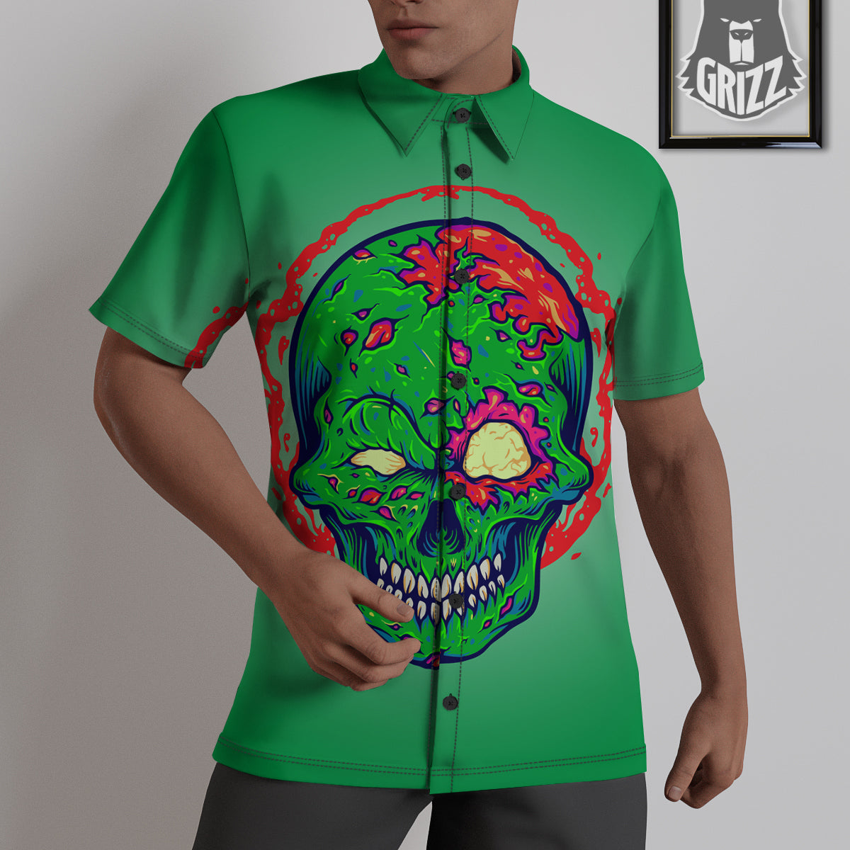 Zombie Halloween Skull Print Untucked Shirts-grizzshop