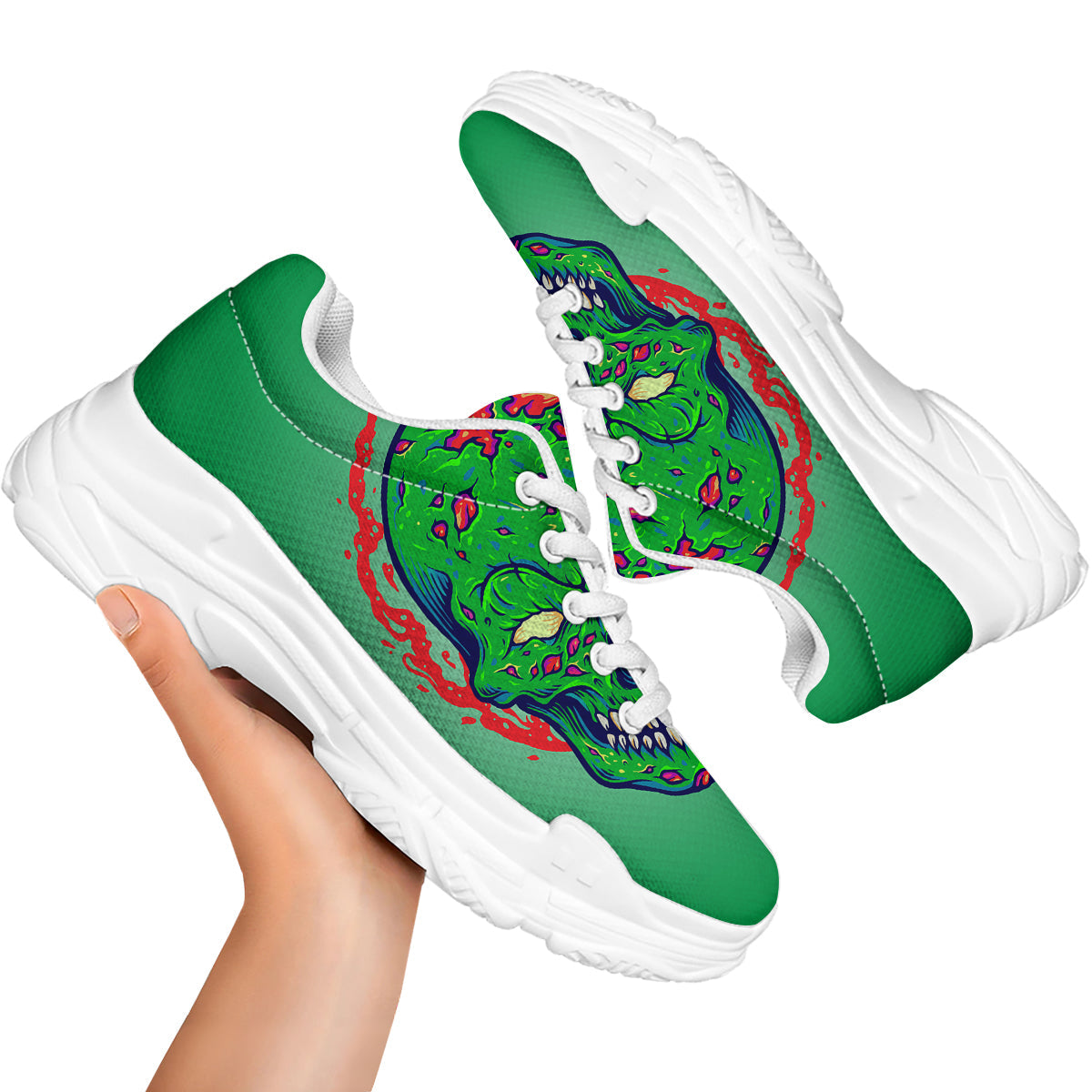 Zombie Halloween Skull Print White Chunky Shoes-grizzshop