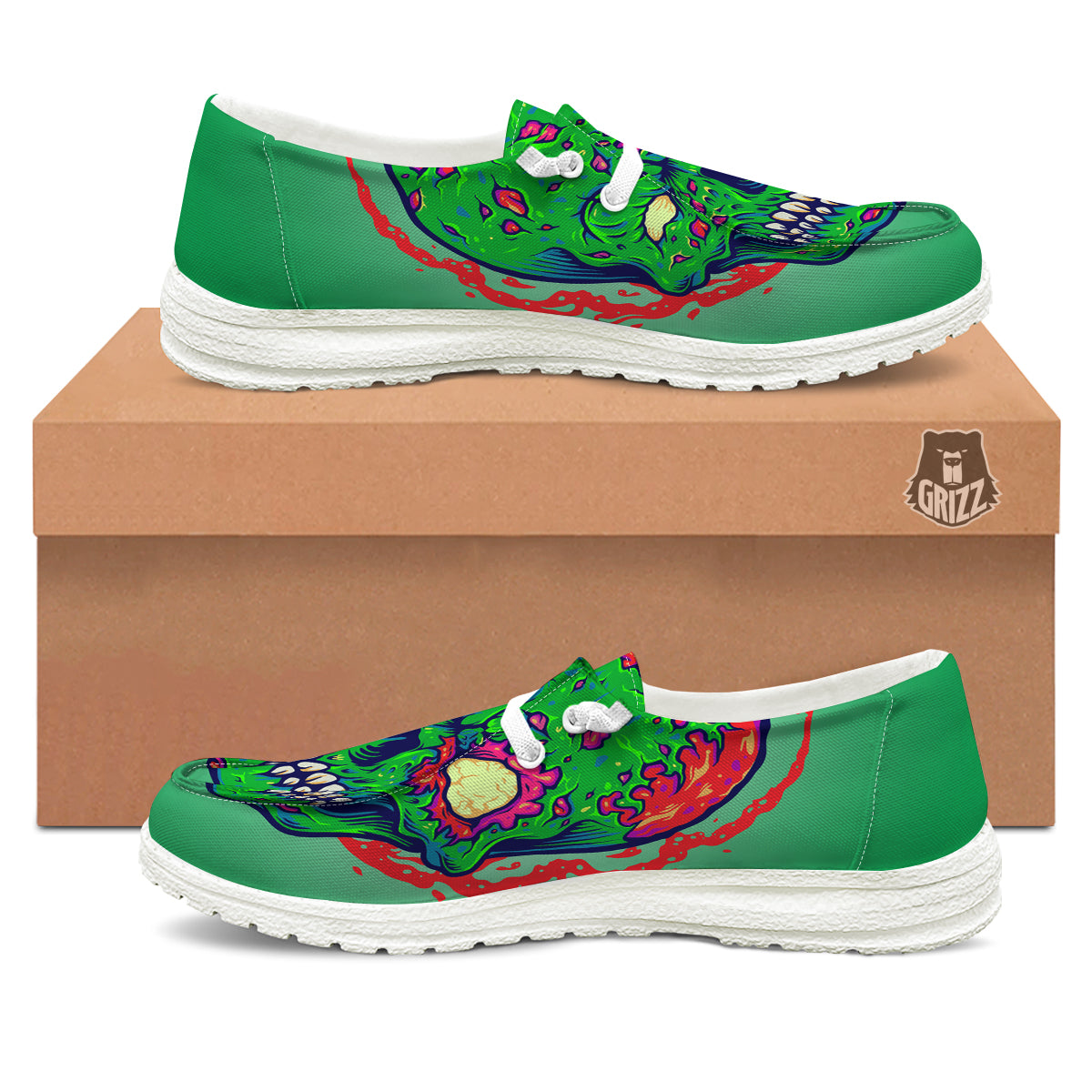 Zombie Halloween Skull Print White Loafers-grizzshop