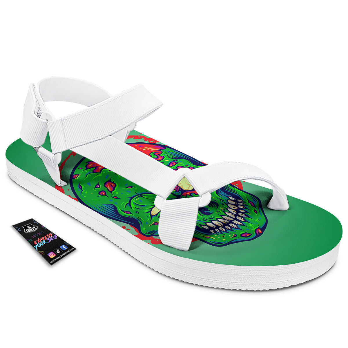 Zombie Halloween Skull Print White Open Toe Sandals-grizzshop