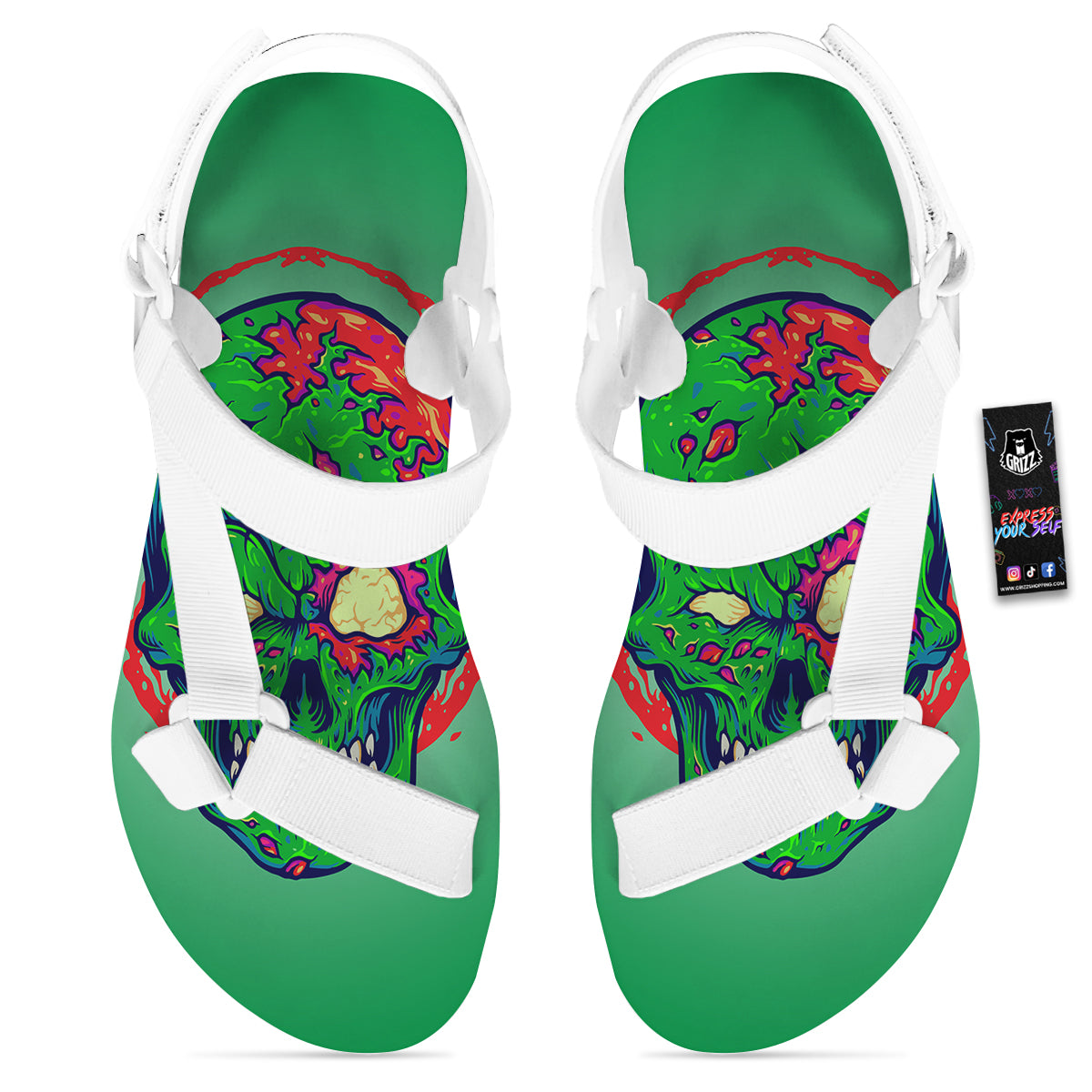 Zombie Halloween Skull Print White Open Toe Sandals-grizzshop