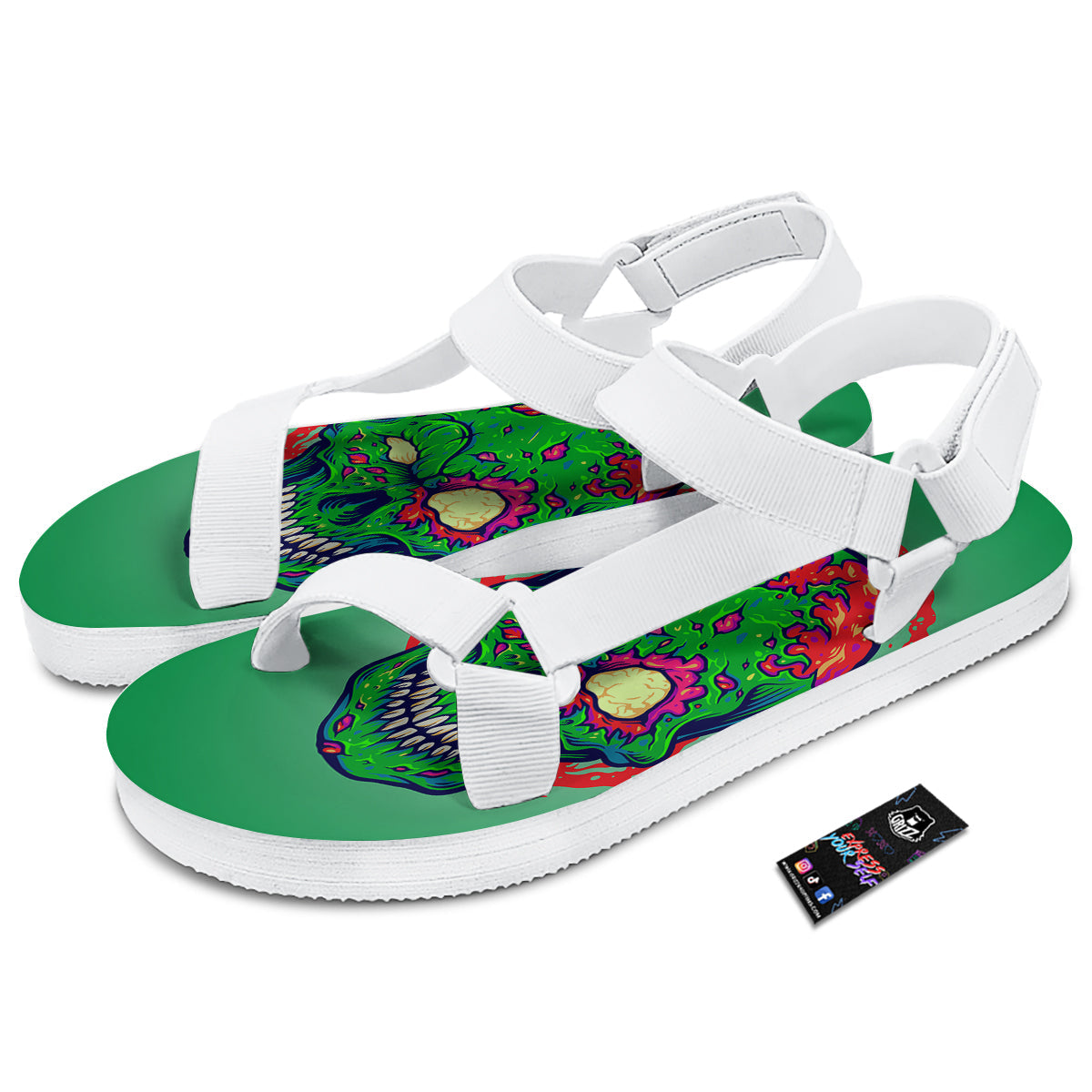 Zombie Halloween Skull Print White Open Toe Sandals-grizzshop
