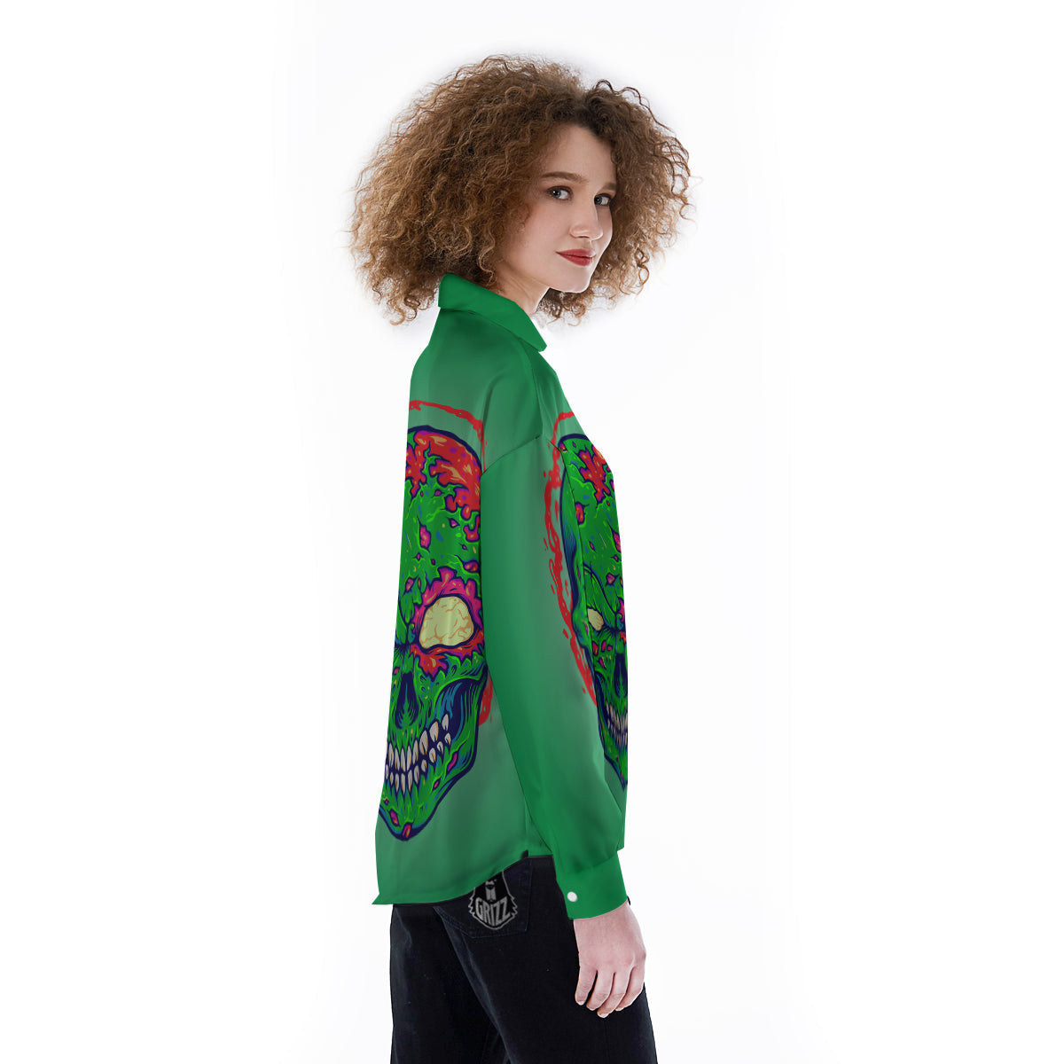 Zombie Halloween Skull Print Women's Long Sleeve Shirts-grizzshop