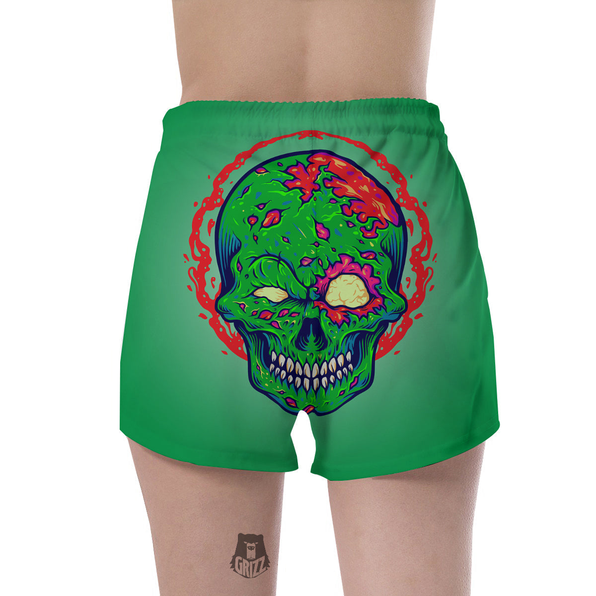 Zombie Halloween Skull Print Women's Shorts-grizzshop
