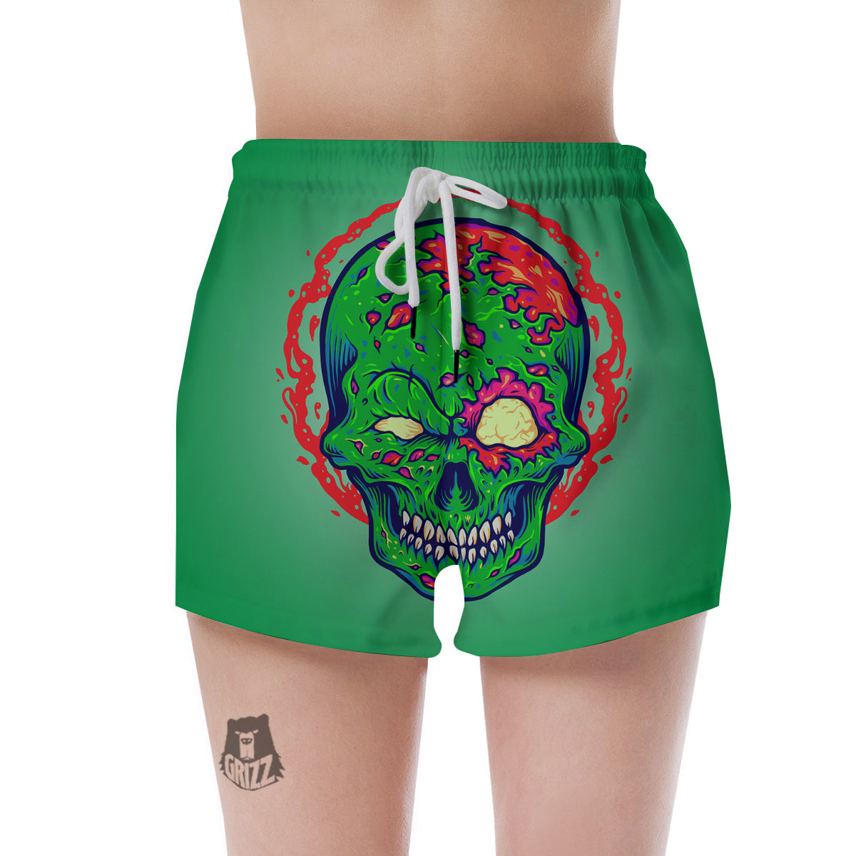 Zombie Halloween Skull Print Women's Shorts-grizzshop