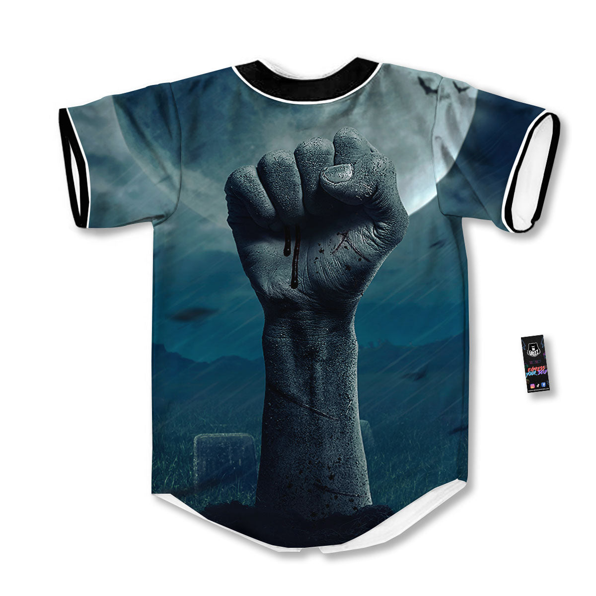 Zombie Hand Rising From Grave Print Baseball Jersey-grizzshop