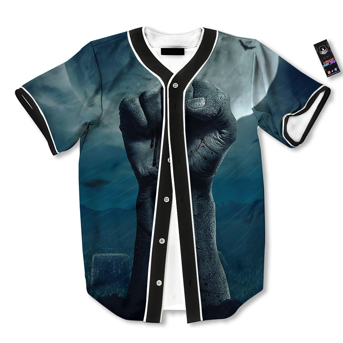 Zombie Hand Rising From Grave Print Baseball Jersey-grizzshop