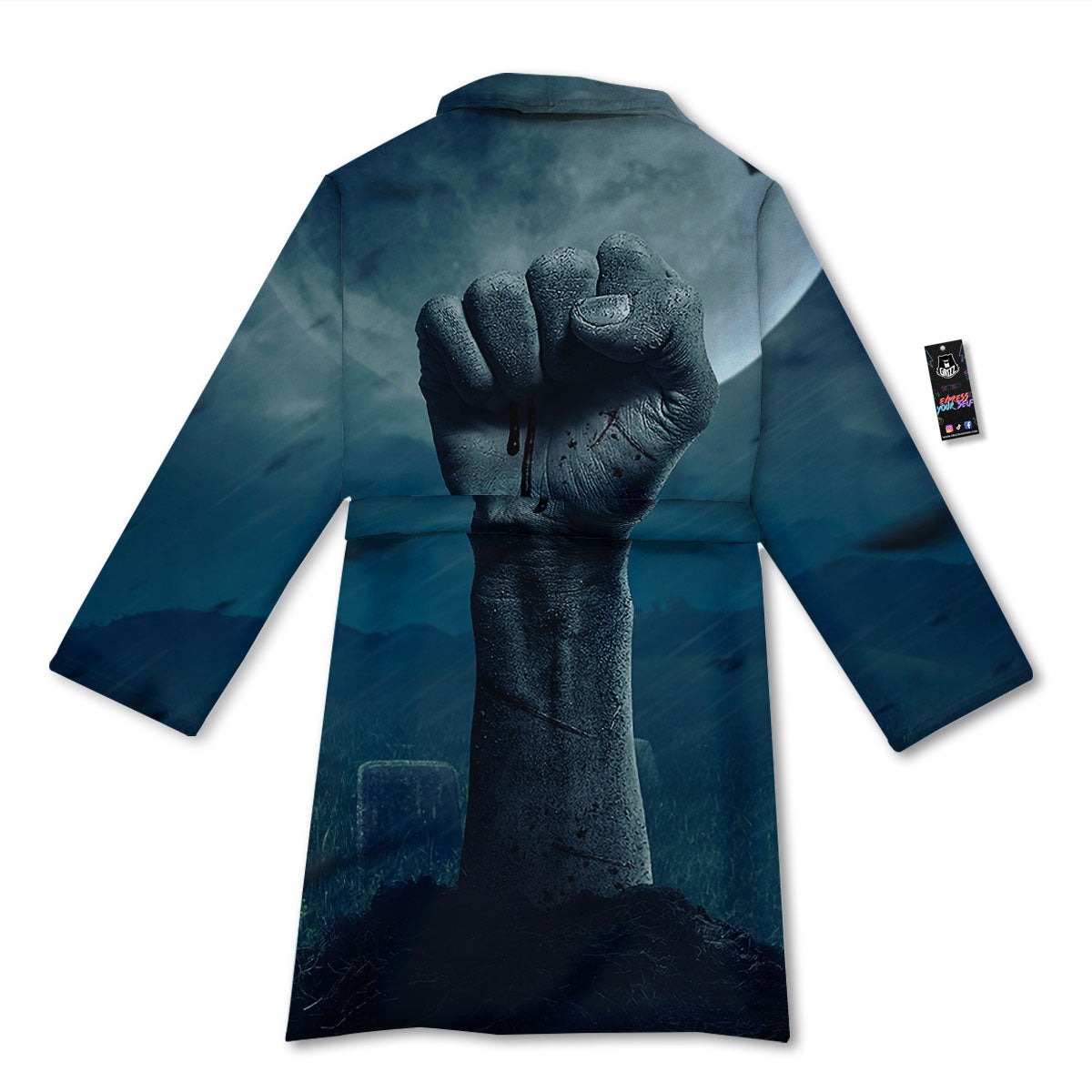 Zombie Hand Rising From Grave Print Bathrobe-grizzshop