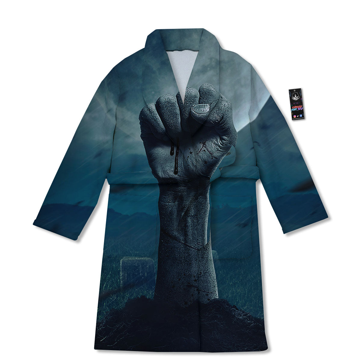 Zombie Hand Rising From Grave Print Bathrobe-grizzshop