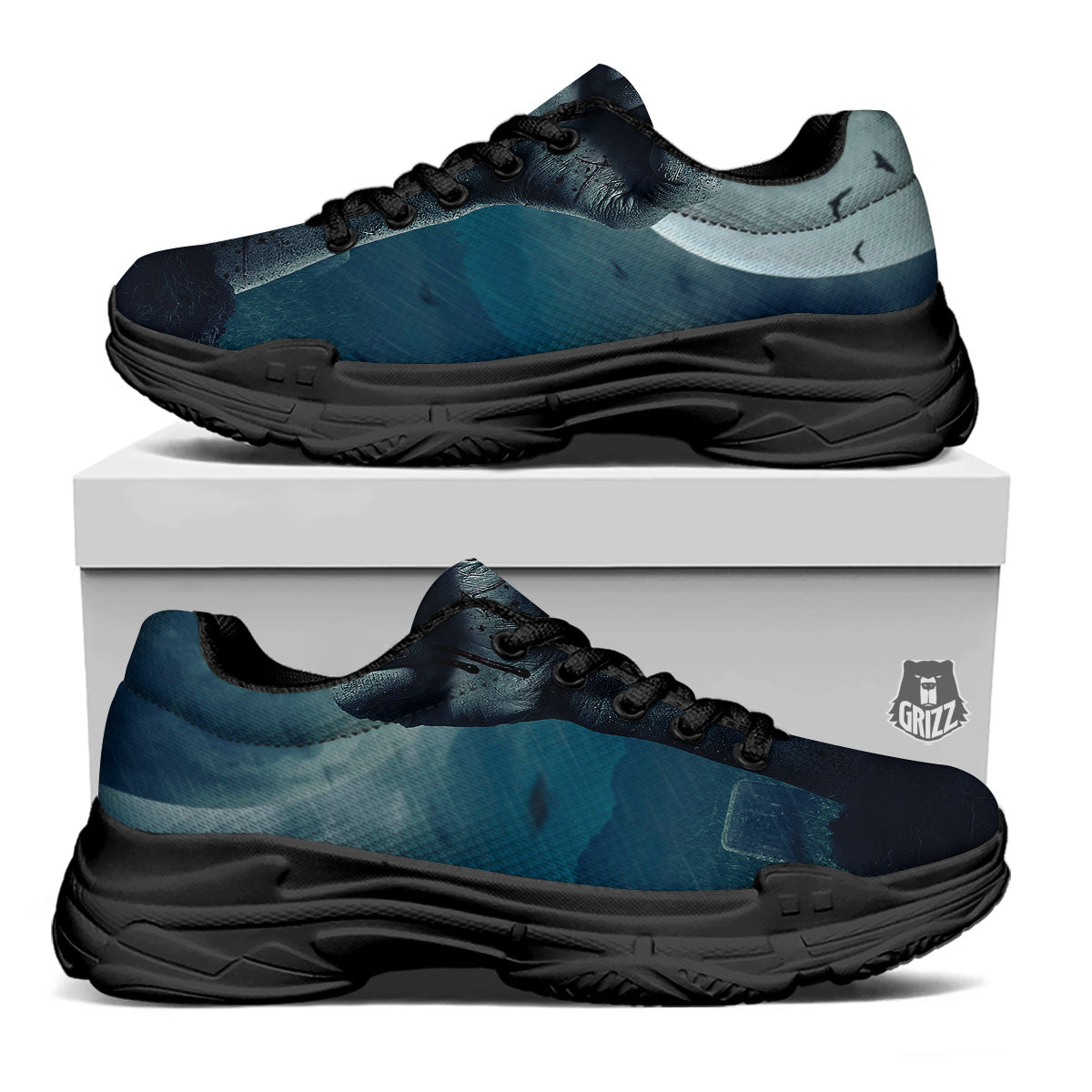 Zombie Hand Rising From Grave Print Black Chunky Shoes-grizzshop