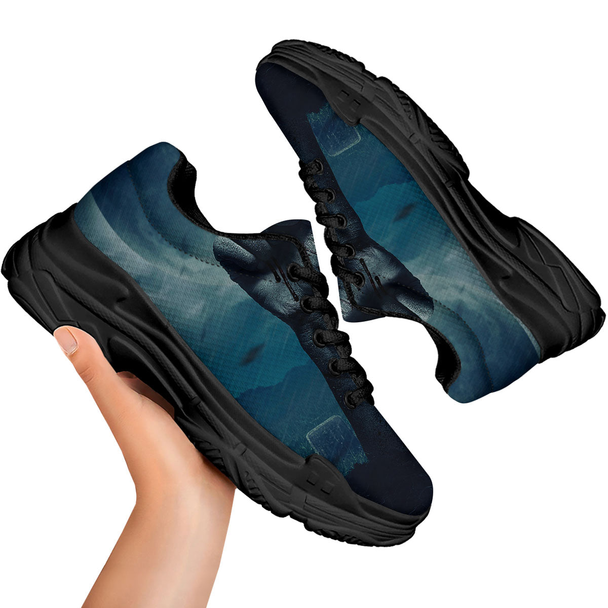 Zombie Hand Rising From Grave Print Black Chunky Shoes-grizzshop