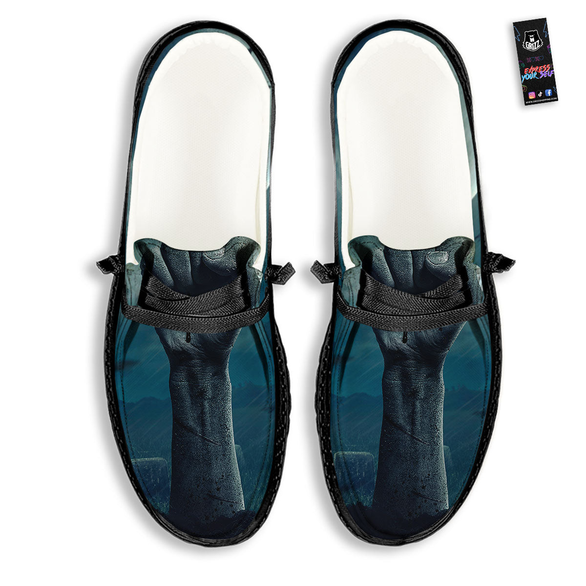 Zombie Hand Rising From Grave Print Black Loafers-grizzshop