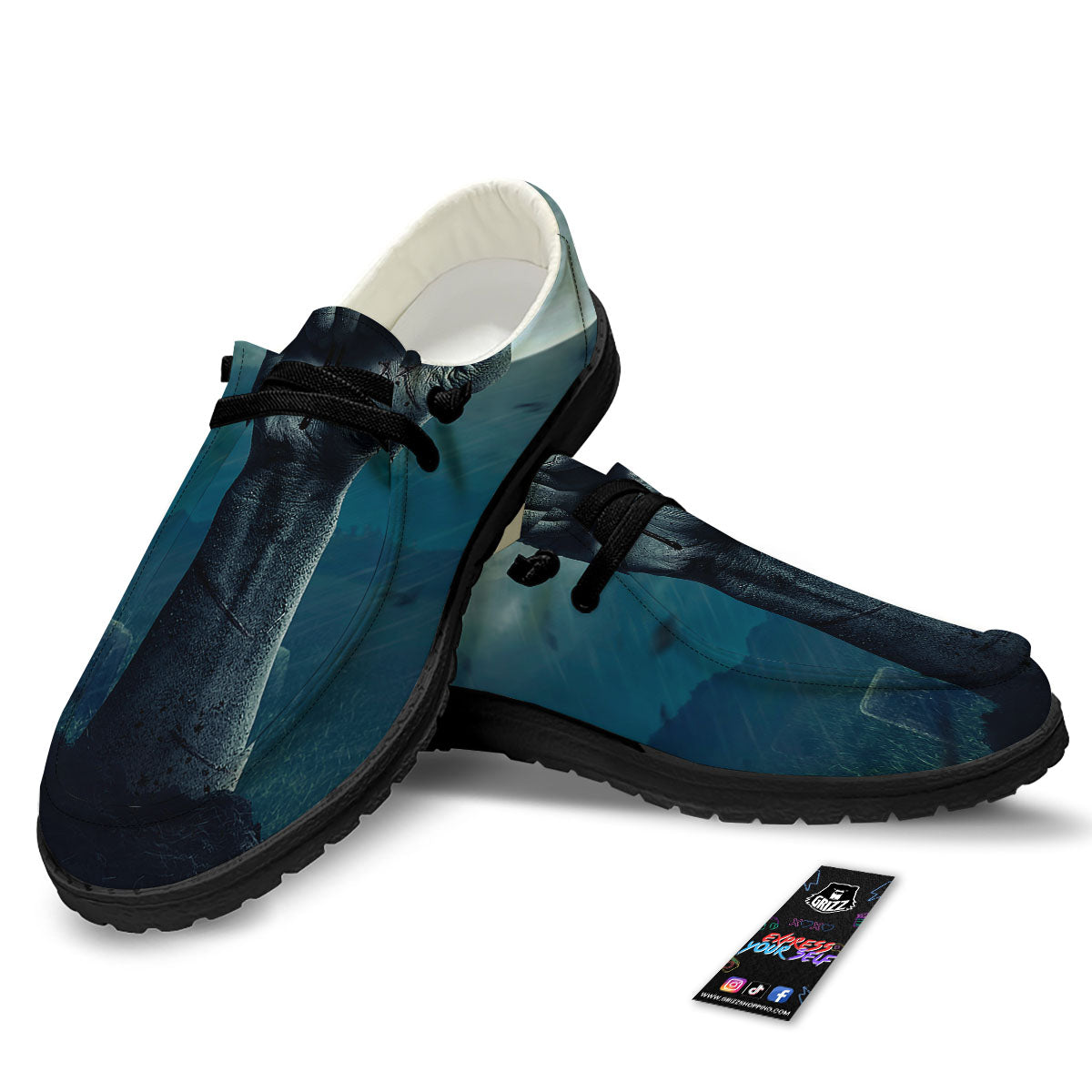 Zombie Hand Rising From Grave Print Black Loafers-grizzshop
