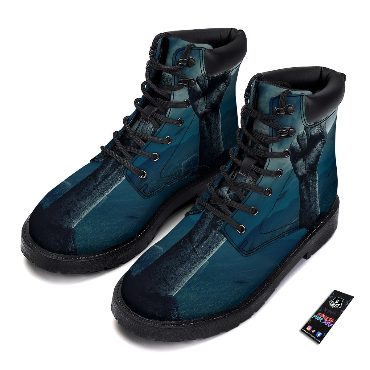 Zombie Hand Rising From Grave Print Boots-grizzshop