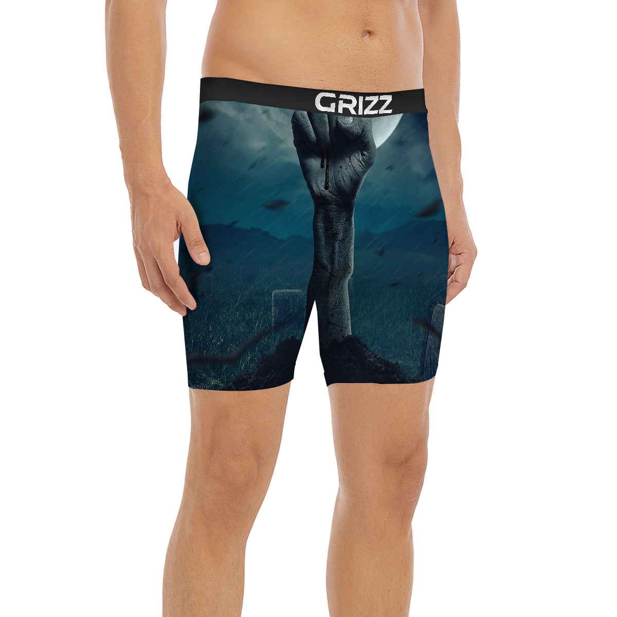 Zombie Hand Rising From Grave Print Boxer Briefs-grizzshop