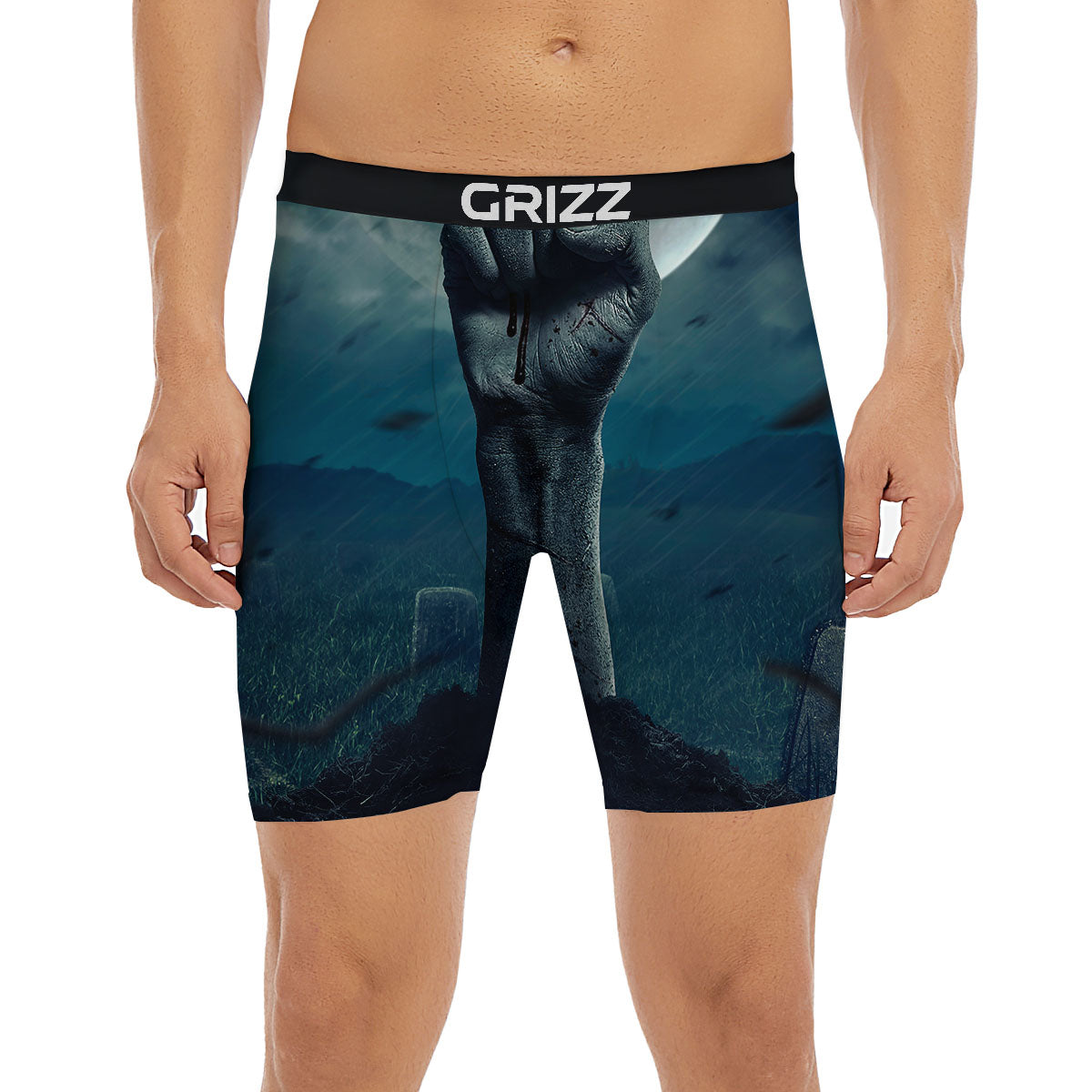 Zombie Hand Rising From Grave Print Boxer Briefs-grizzshop