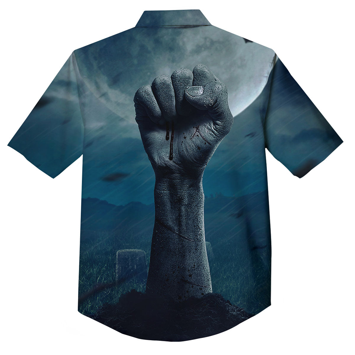 Zombie Hand Rising From Grave Print Button Up Shirt-grizzshop