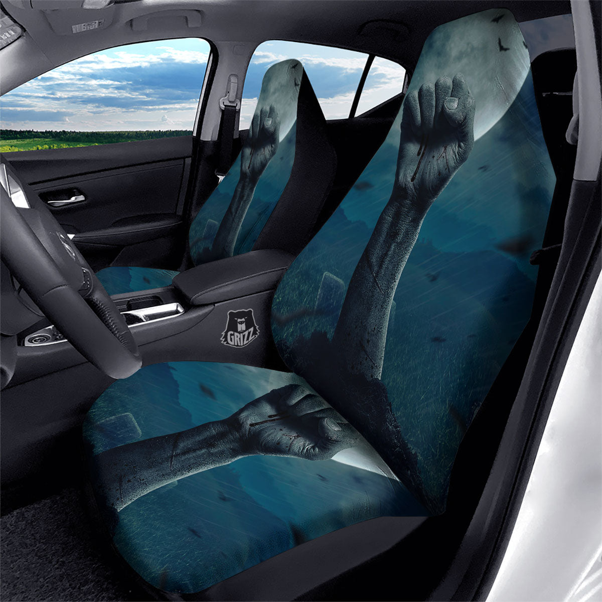 Zombie Hand Rising From Grave Print Car Seat Covers-grizzshop