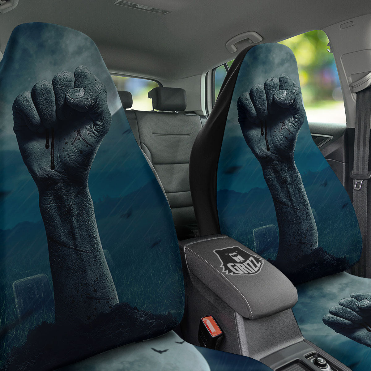 Zombie Hand Rising From Grave Print Car Seat Covers-grizzshop