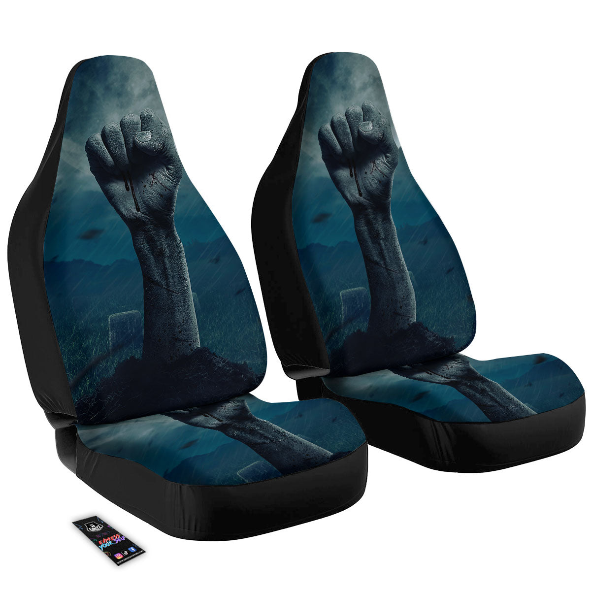 Zombie Hand Rising From Grave Print Car Seat Covers-grizzshop