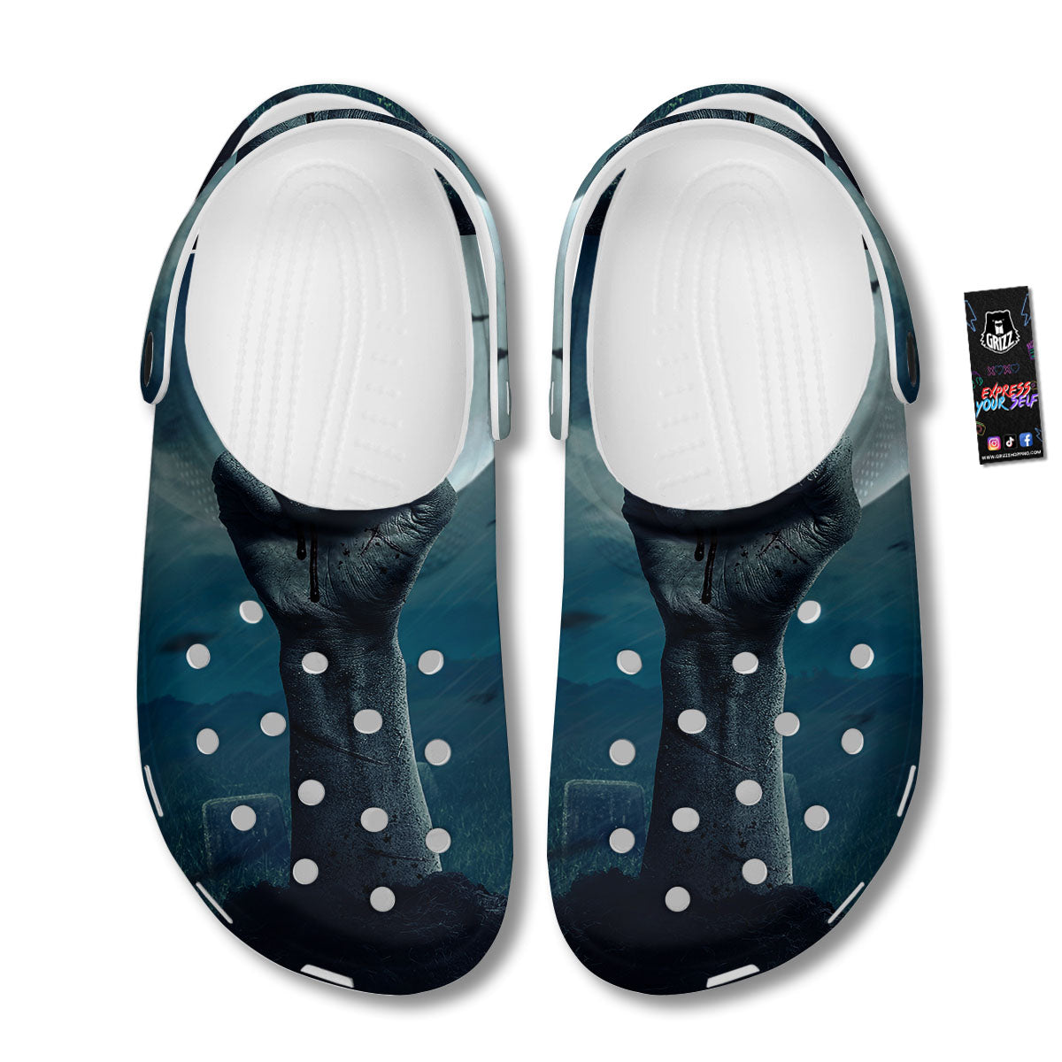 Zombie Hand Rising From Grave Print Clog-grizzshop