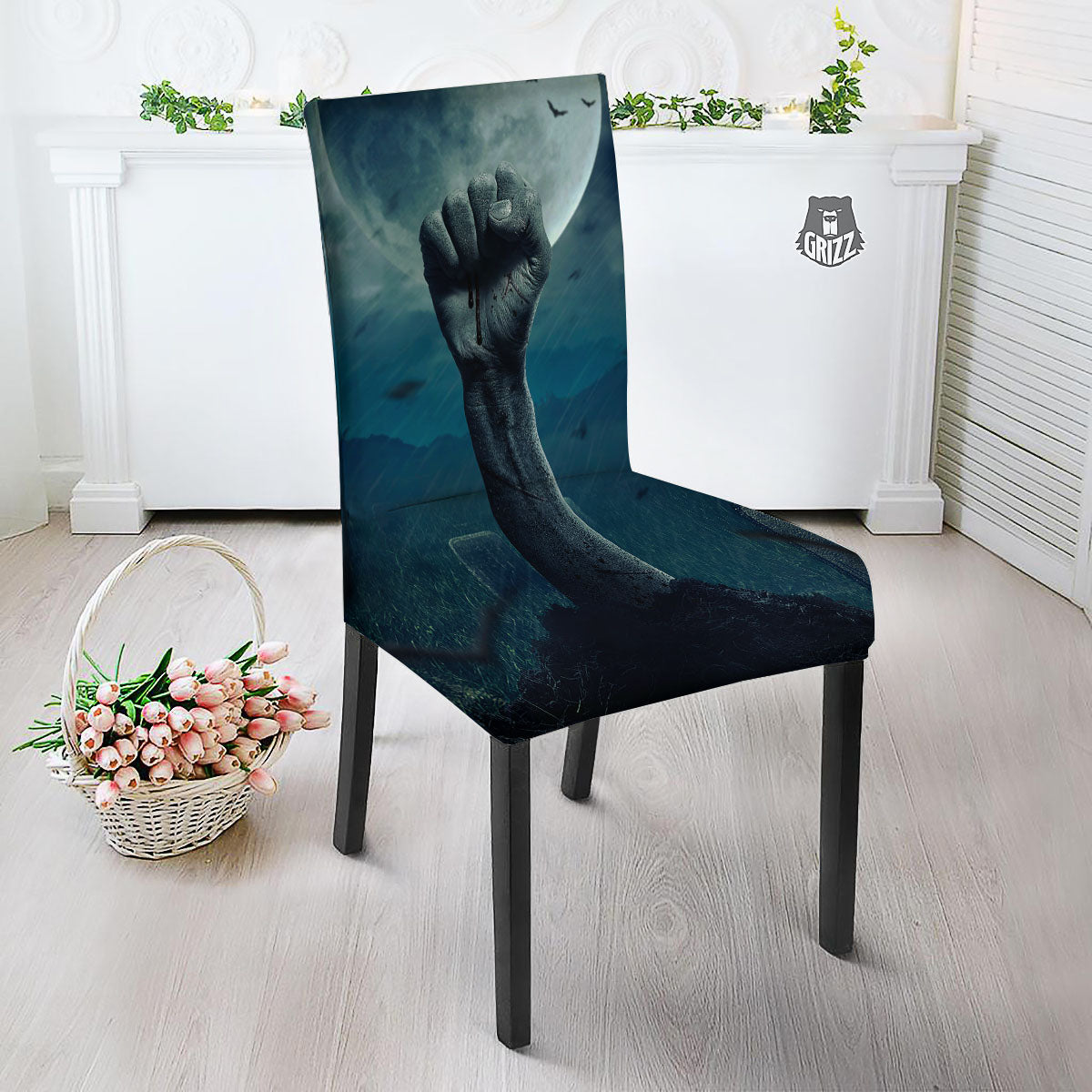 Zombie Hand Rising From Grave Print Dining Chair Slipcover-grizzshop