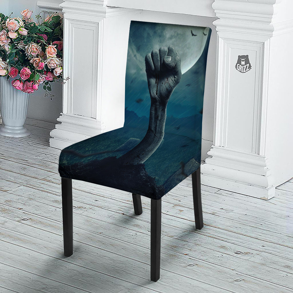 Zombie Hand Rising From Grave Print Dining Chair Slipcover-grizzshop