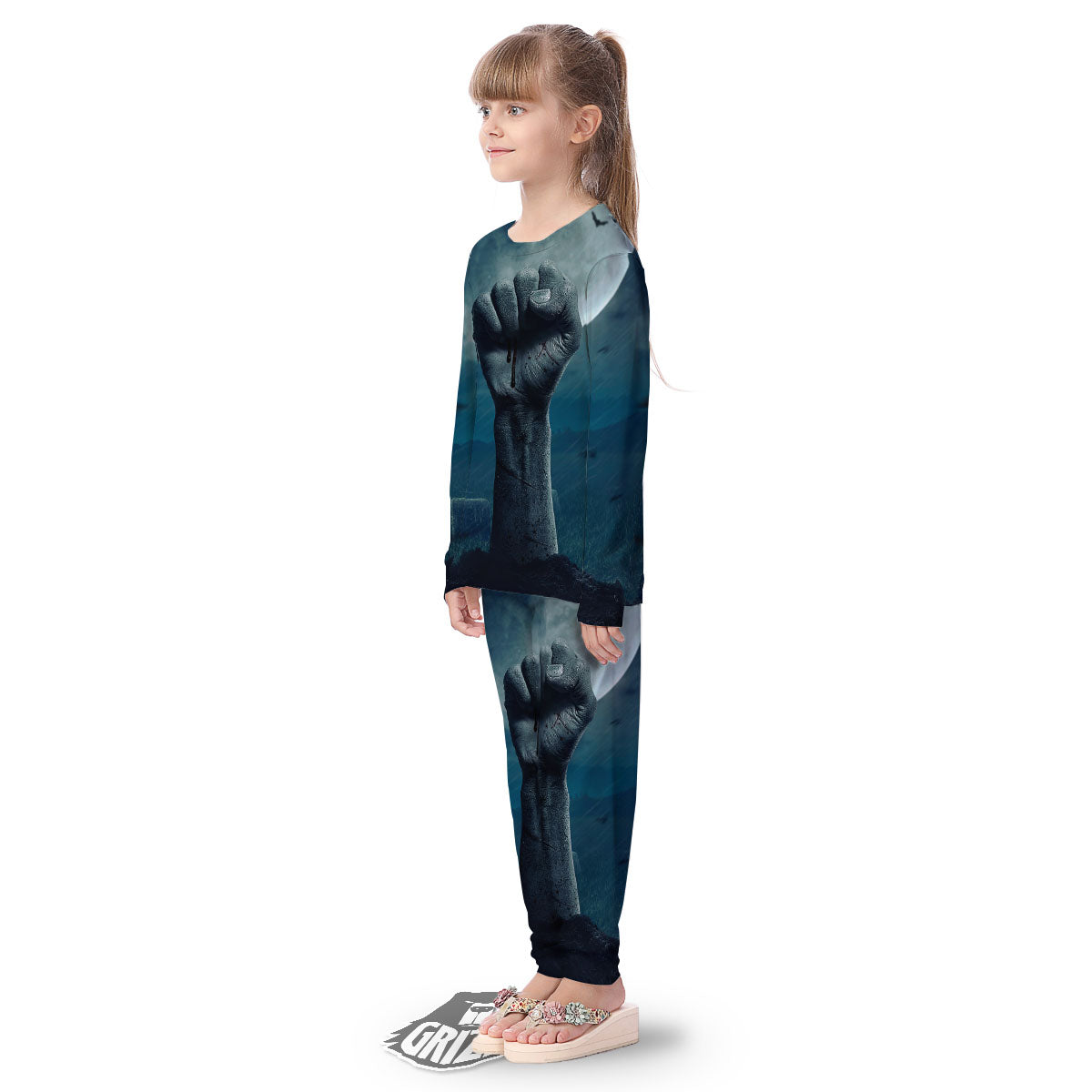Zombie Hand Rising From Grave Print Kid's Pajamas-grizzshop