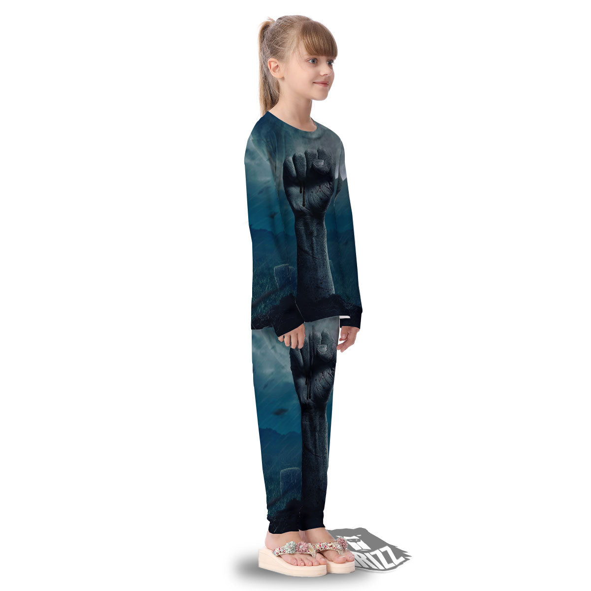 Zombie Hand Rising From Grave Print Kid's Pajamas-grizzshop