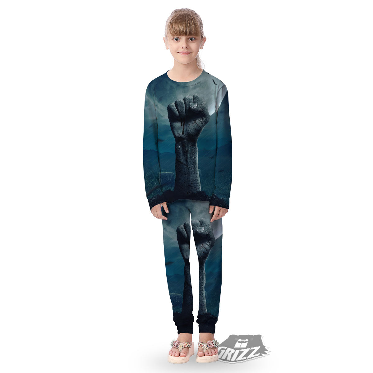 Zombie Hand Rising From Grave Print Kid's Pajamas-grizzshop