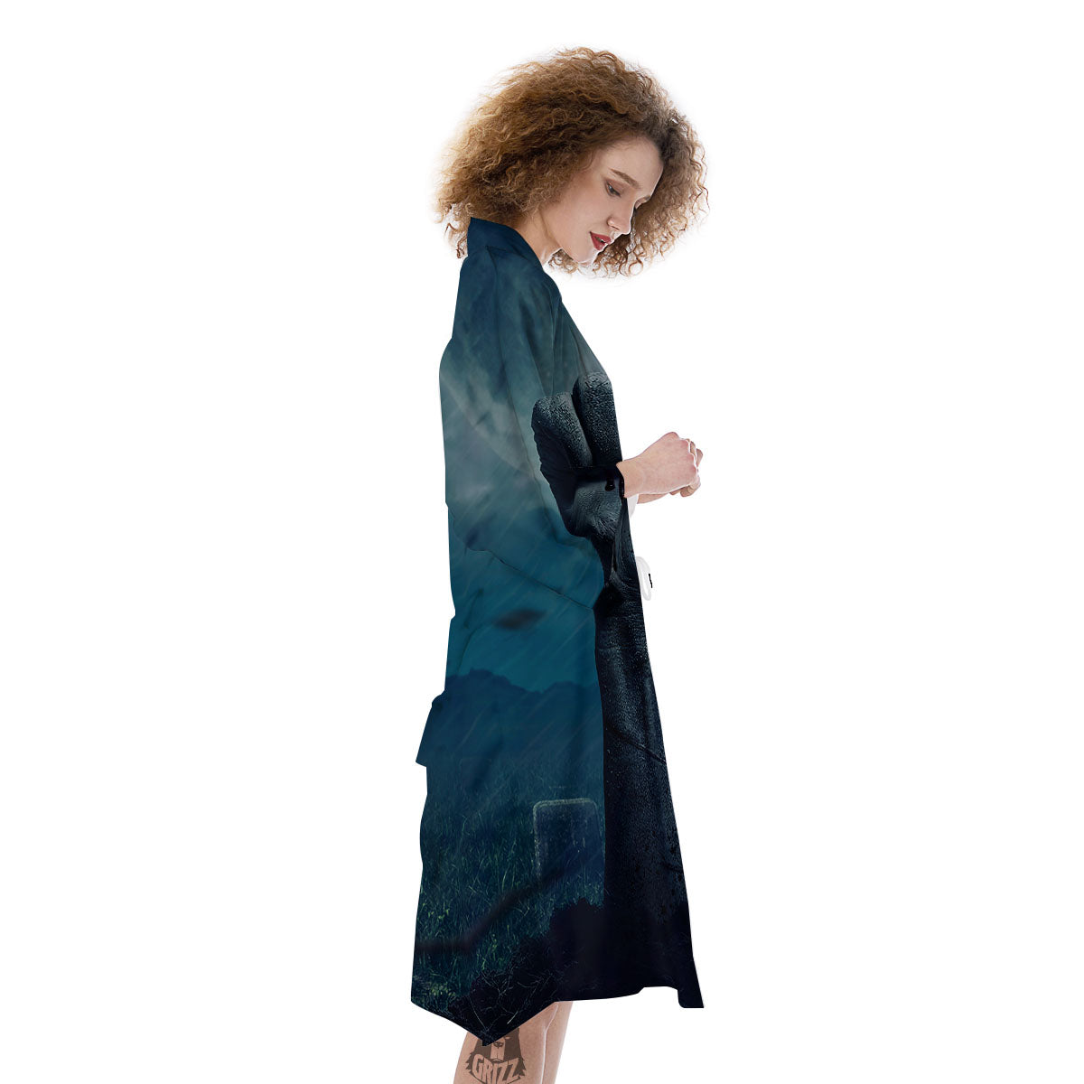 Zombie Hand Rising From Grave Print Kimono-grizzshop