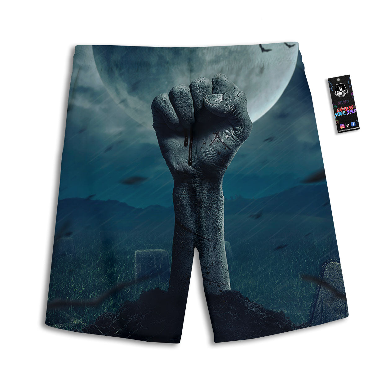 Zombie Hand Rising From Grave Print Men's Athletic Shorts