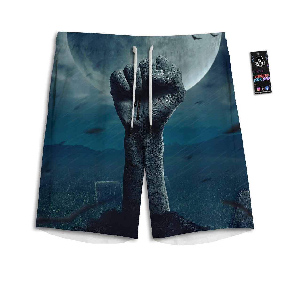 Zombie Hand Rising From Grave Print Men's Athletic Shorts