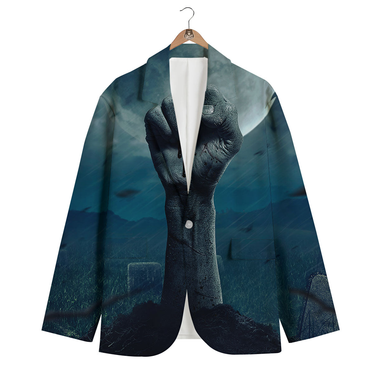 Zombie Hand Rising From Grave Print Men's Blazer-grizzshop