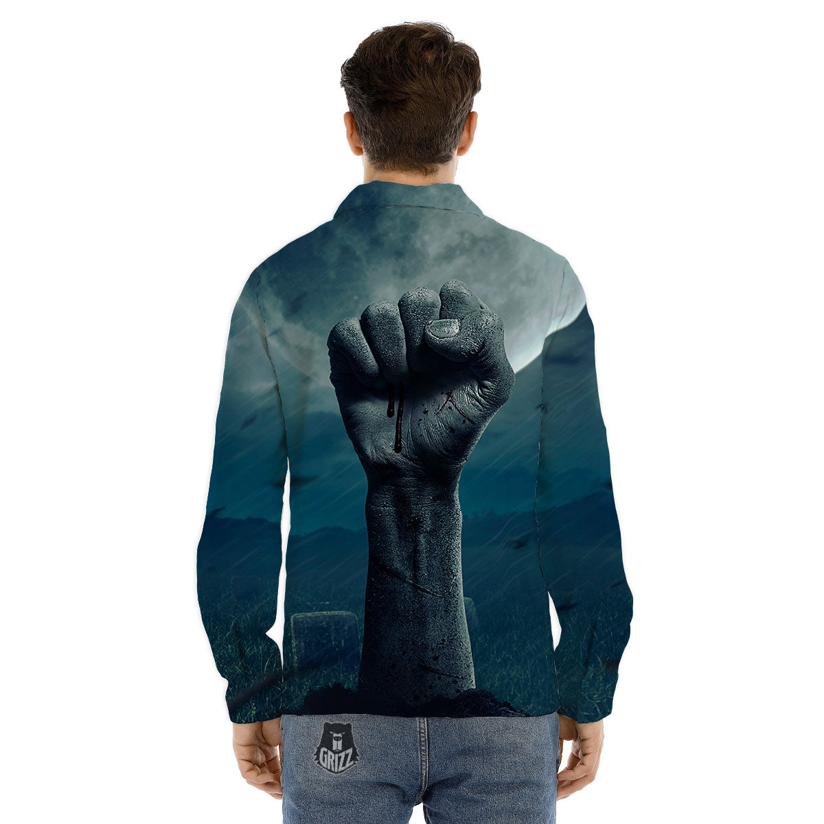 Zombie Hand Rising From Grave Print Men's Dress Shirts-grizzshop