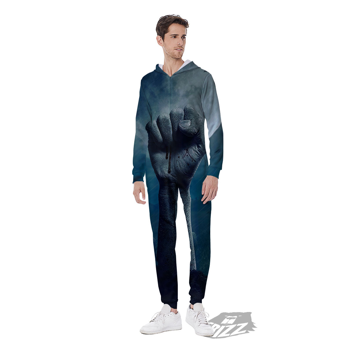 Zombie Hand Rising From Grave Print Men's Jumpsuit-grizzshop