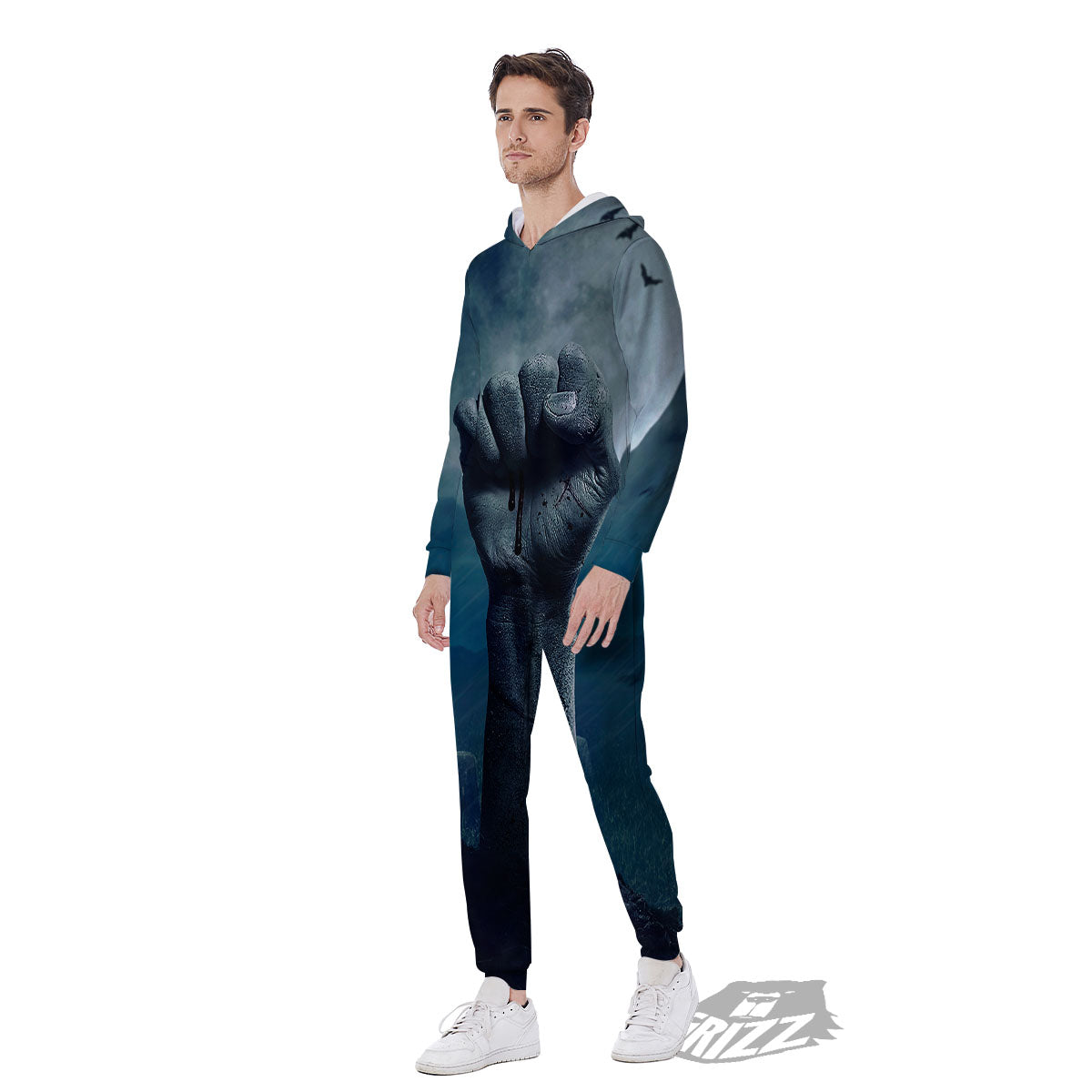 Zombie Hand Rising From Grave Print Men's Jumpsuit-grizzshop