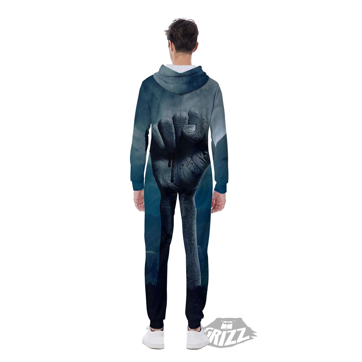 Zombie Hand Rising From Grave Print Men's Jumpsuit-grizzshop