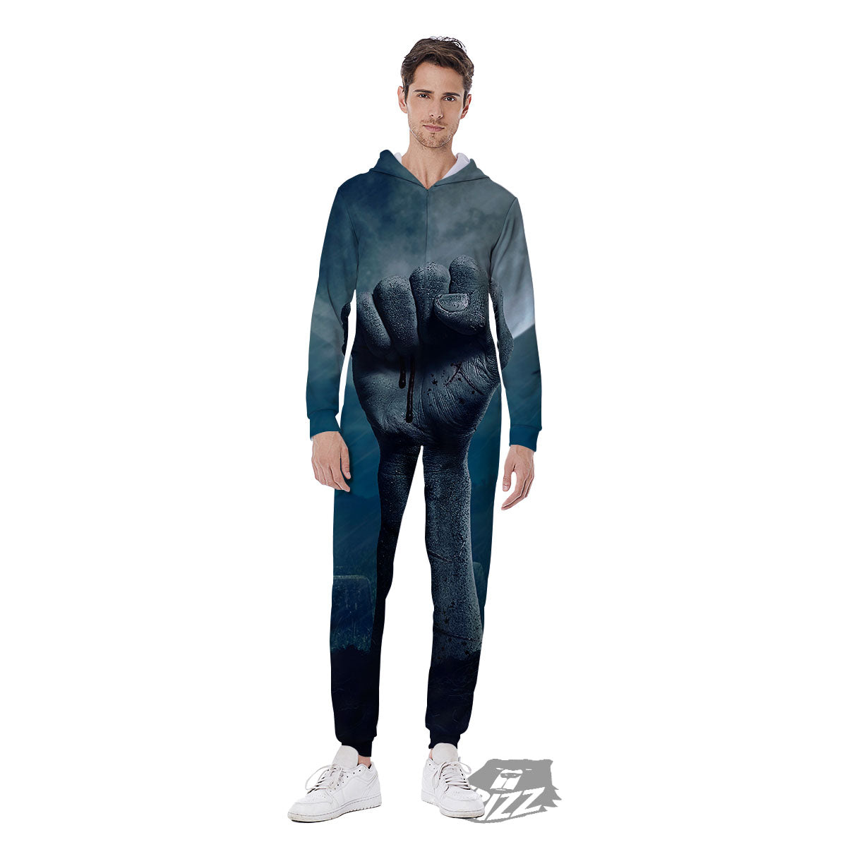 Zombie Hand Rising From Grave Print Men's Jumpsuit-grizzshop