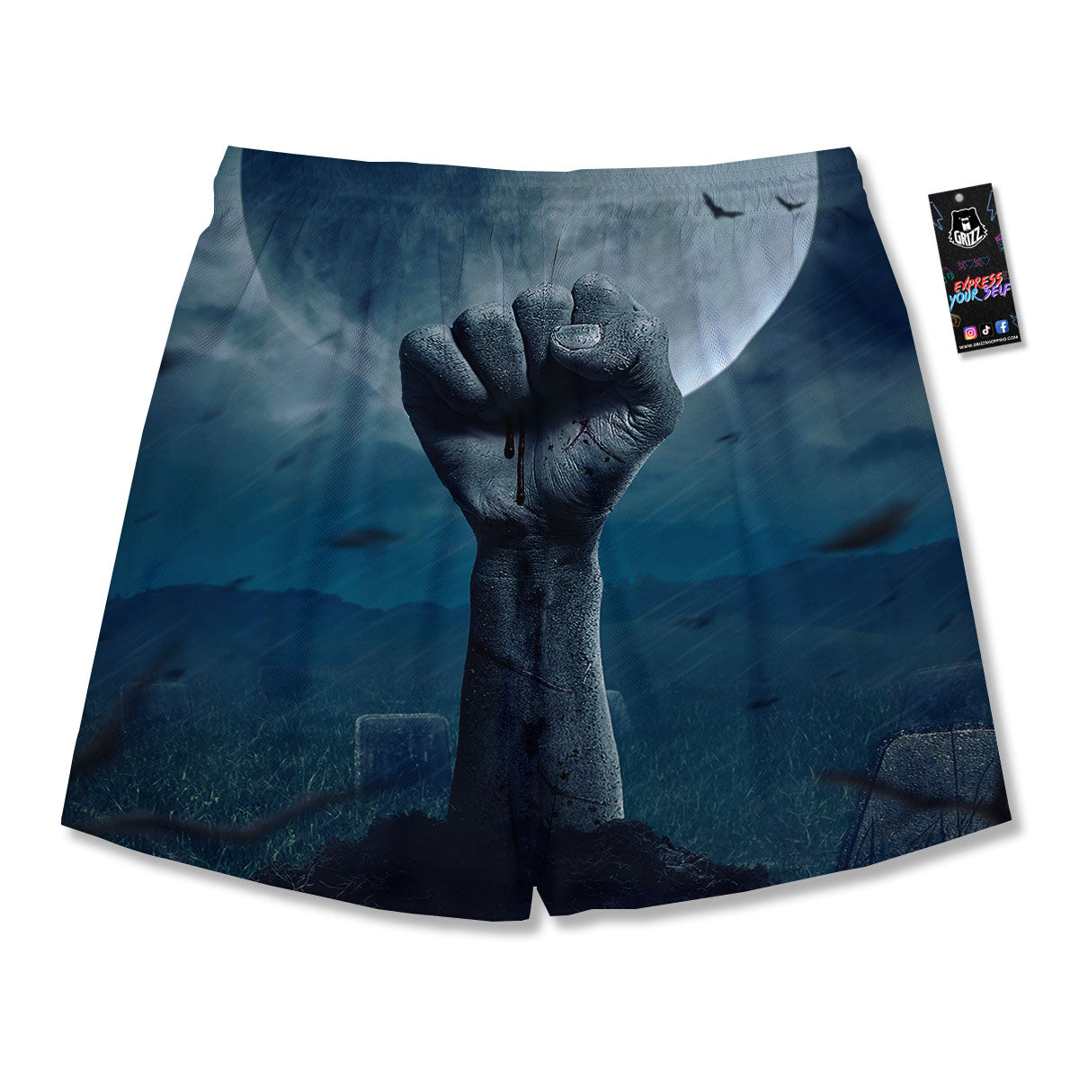 Zombie Hand Rising From Grave Print Men's Running Shorts-grizzshop