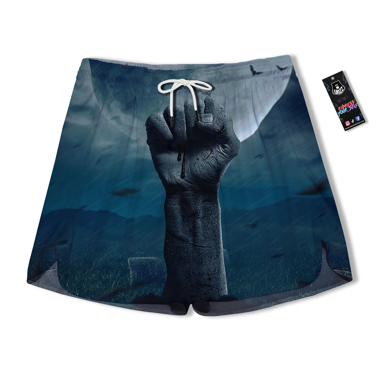 Zombie Hand Rising From Grave Print Men's Running Shorts-grizzshop