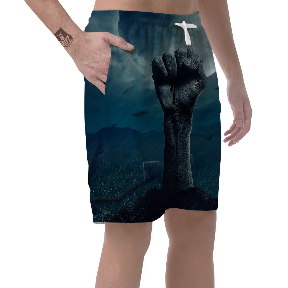 Zombie Hand Rising From Grave Print Men's Shorts-grizzshop