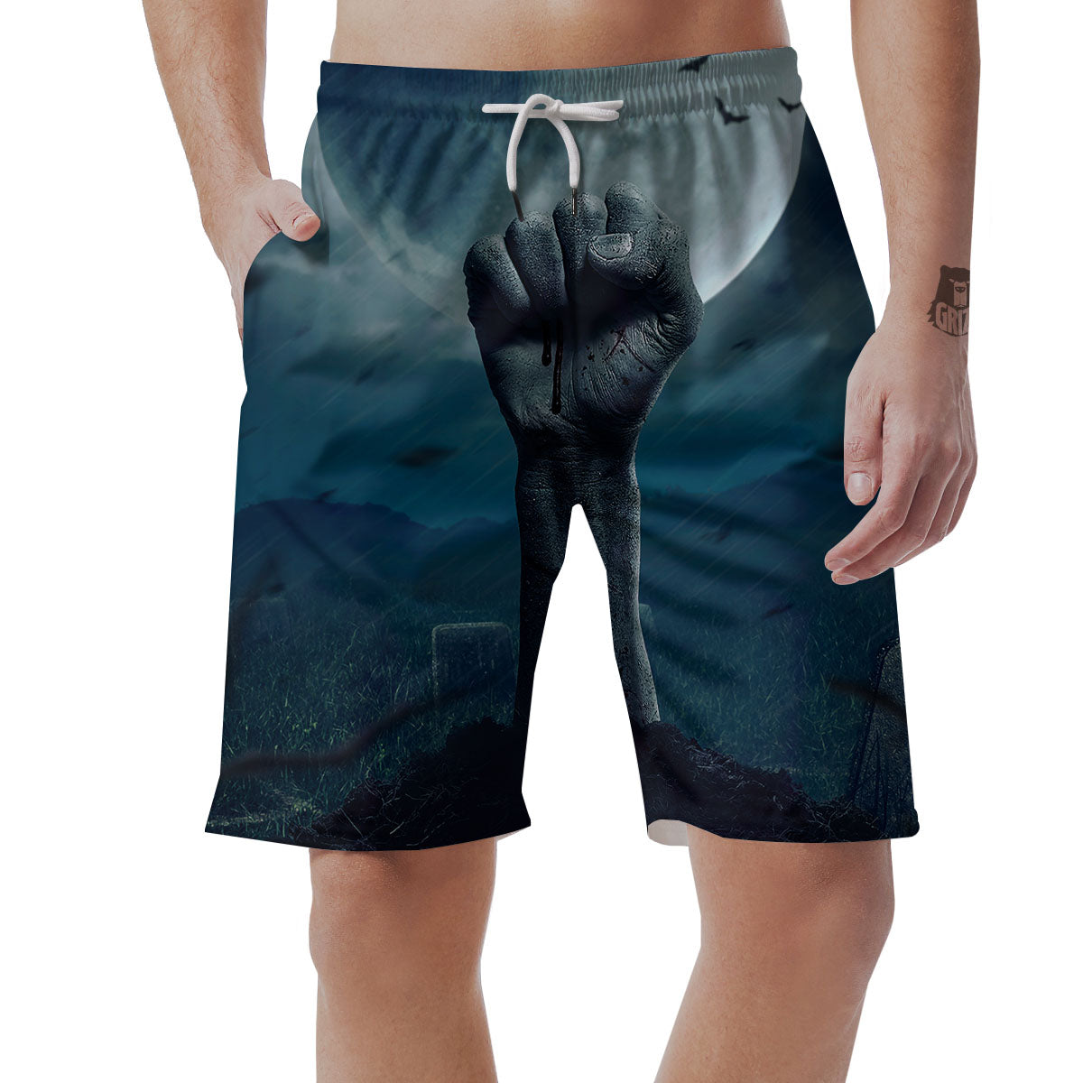 Zombie Hand Rising From Grave Print Men's Shorts-grizzshop