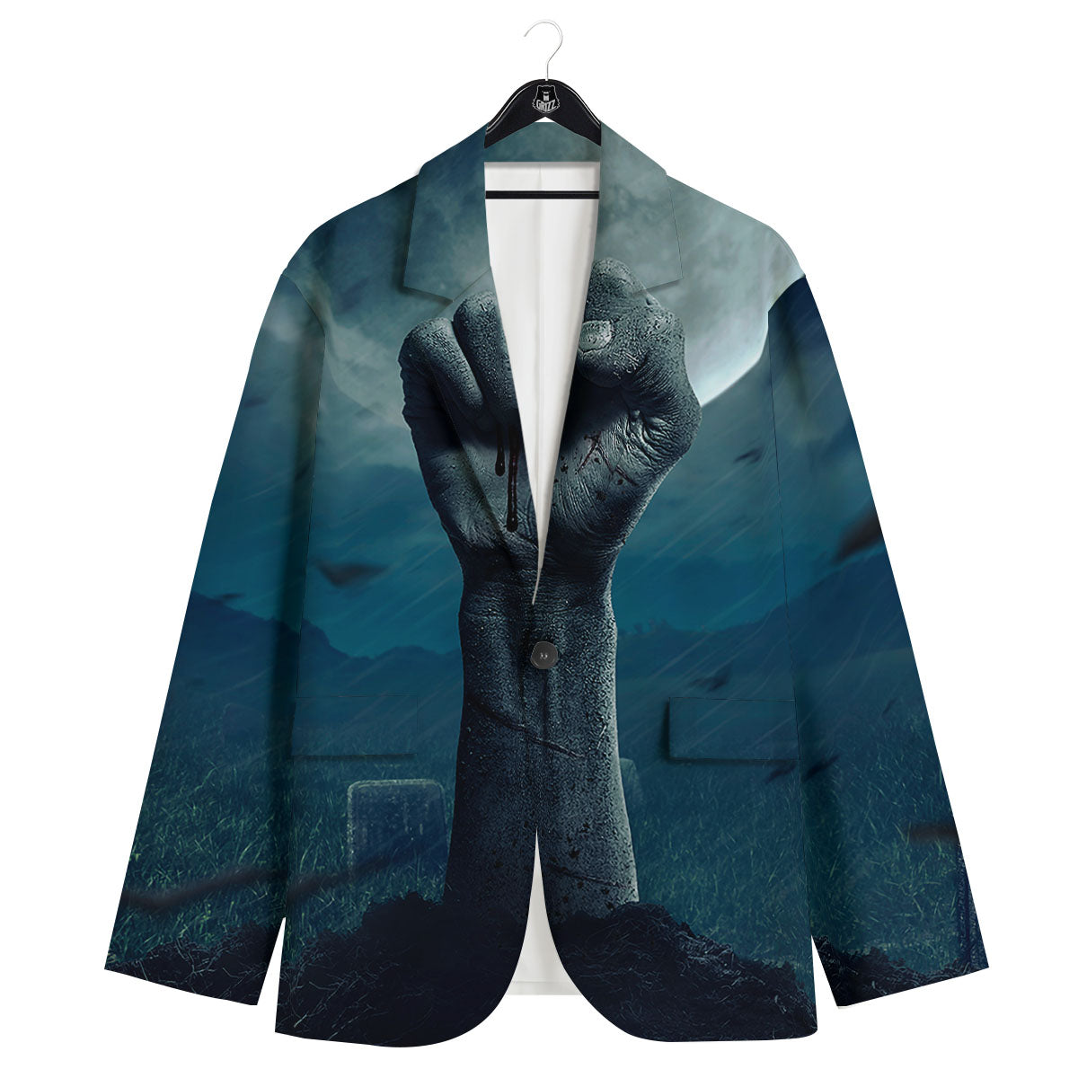 Zombie Hand Rising From Grave Print Men's Sport Coat-grizzshop