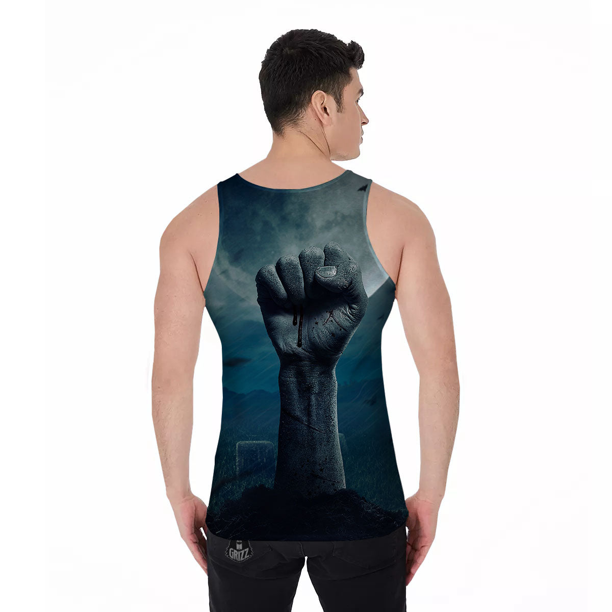 Zombie Hand Rising From Grave Print Men's Tank Top-grizzshop