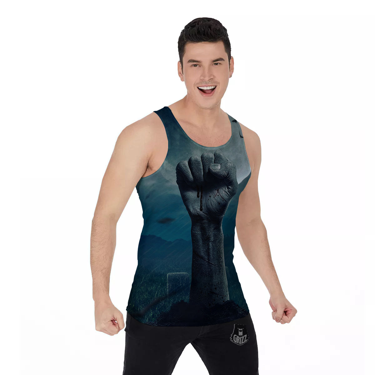 Zombie Hand Rising From Grave Print Men's Tank Top-grizzshop