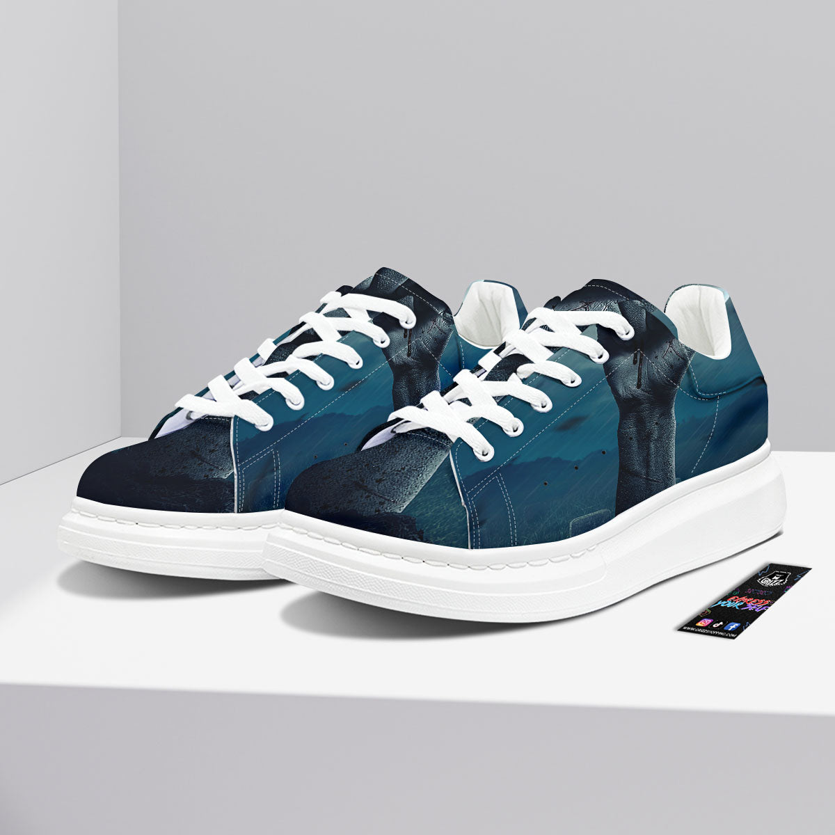 Zombie Hand Rising From Grave Print Platform Shoes-grizzshop