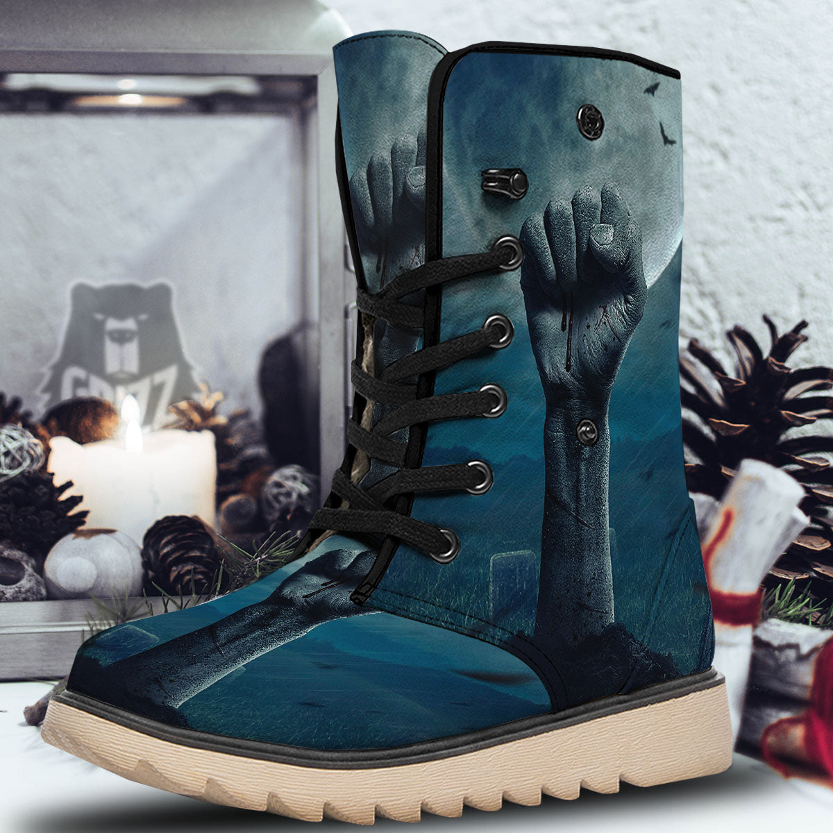 Zombie Hand Rising From Grave Print Snow Boots-grizzshop