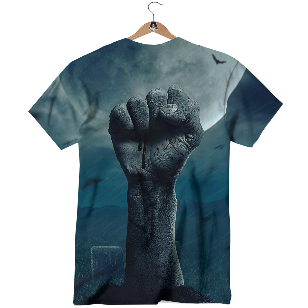 Zombie Hand Rising From Grave Print T-Shirt-grizzshop